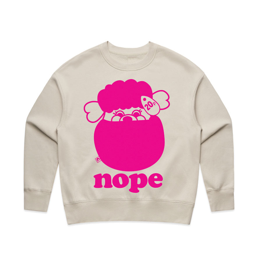 Ecru Jumper screen printed with popples graphic and nope slogan