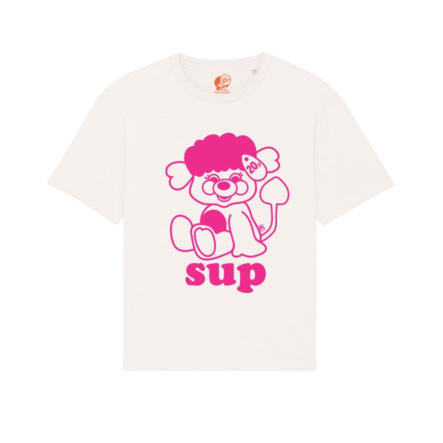 OVERSIZED WHITE T SHIRT WITH NEON PINK GRAPHIC